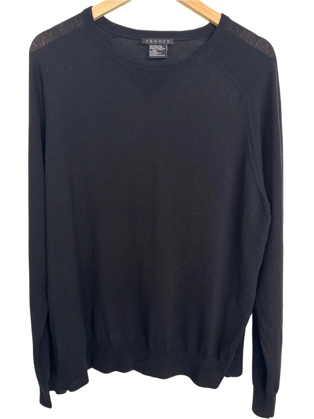Vtg Theory Black Wool Crewneck Sweater SZ XXL Lightweight Luxury Minimalist EUC